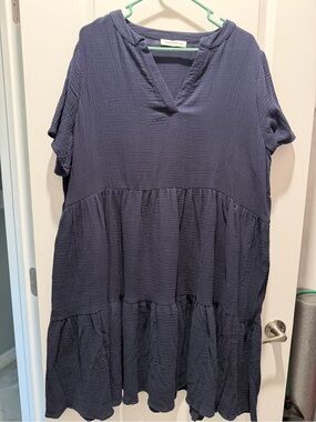 Lucky Brand Navy V-Neck Tiered Dress